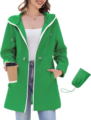 Century Star Womens Rain Jacket with Hood Packable Lightweight Raincoats for Women Waterproof Long Rain Coat Windbreaker