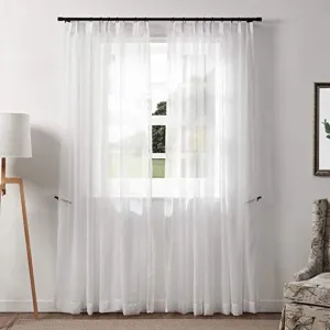 ChadMade Customize Linen Look Sheer Curtain White Semi Sheer Tulle for Dining Room, Living Room Bedroom, Single Panel