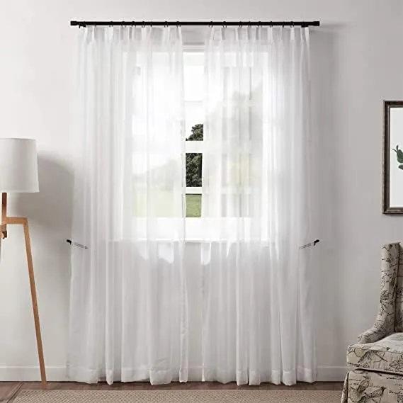 ChadMade Customize Linen Look Sheer Curtain White Semi Sheer Tulle for Dining Room, Living Room Bedroom, Single Panel