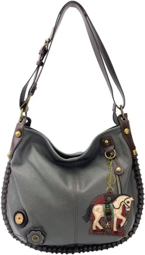 CHALA Crossbody Handbag, Casual, Soft, Shoulder or Large Crossbody -Grey (White Horse)