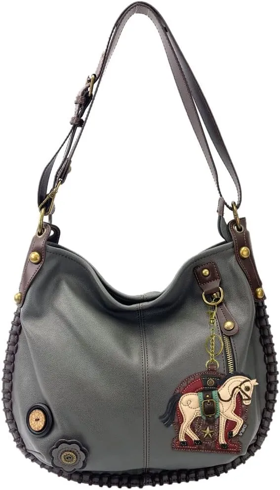 CHALA Crossbody Handbag, Casual, Soft, Shoulder or Large Crossbody -Grey (White Horse)