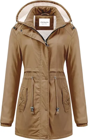 Chrisuno Women's Mid-Length Parka Winter Outerwear Jacket Soft Fleece Warm Snow Coat