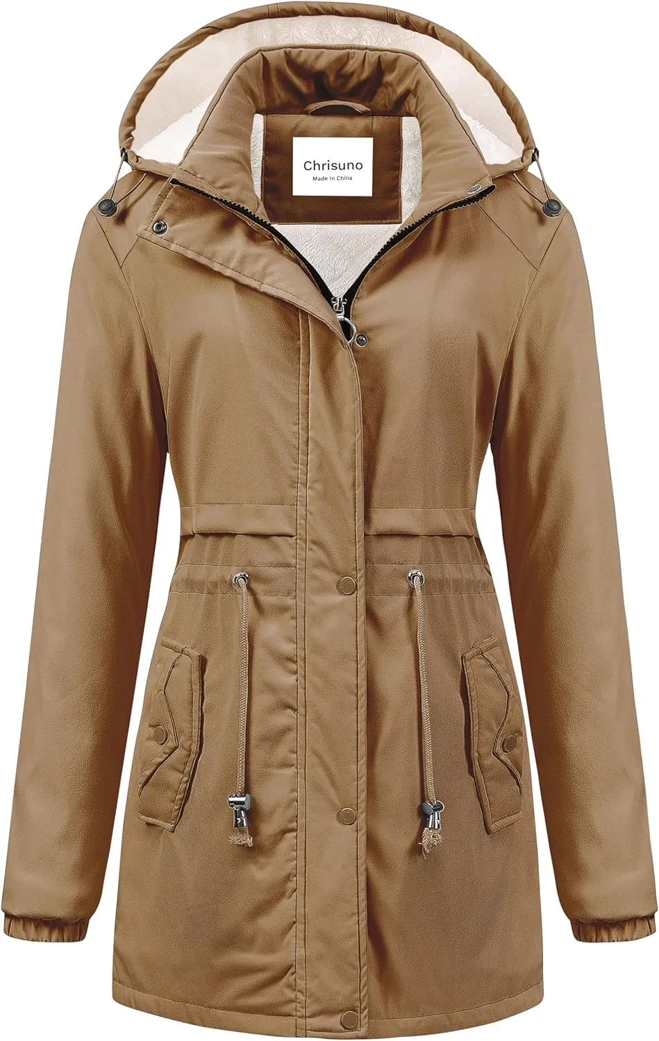 Chrisuno Women's Mid-Length Parka Winter Outerwear Jacket Soft Fleece Warm Snow Coat