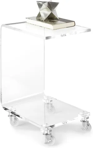 Clarte Clear Acrylic Rolling C-Table with Wheels | Side Table for Living Room or Nighstand for Bedrooms | Premium Durable Glass-Like Design | Base and Top Shelf