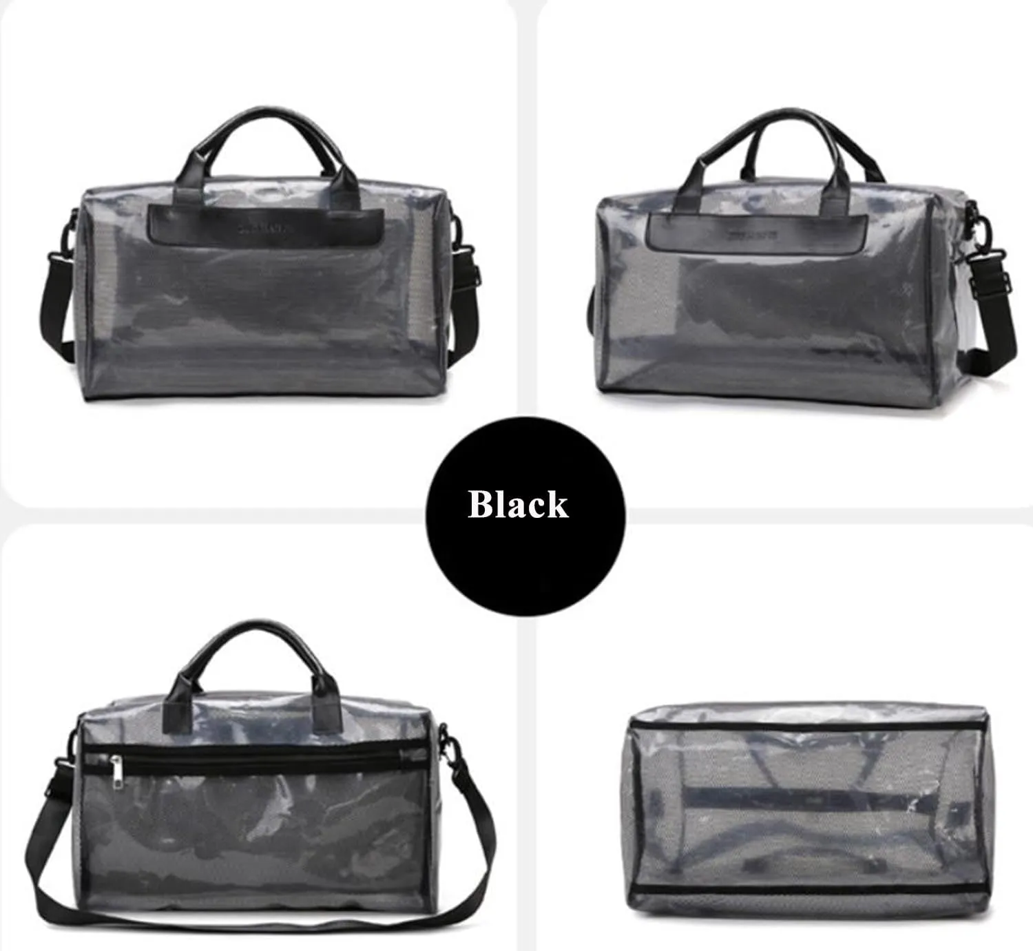 Clear Tote Bag Large Heavy Duty Clear Duffel Bag Clear Gym Bag With Adjustable Strap,With Wet Compartment For Home,Work,Concerts,Beach,Swimming (Black)