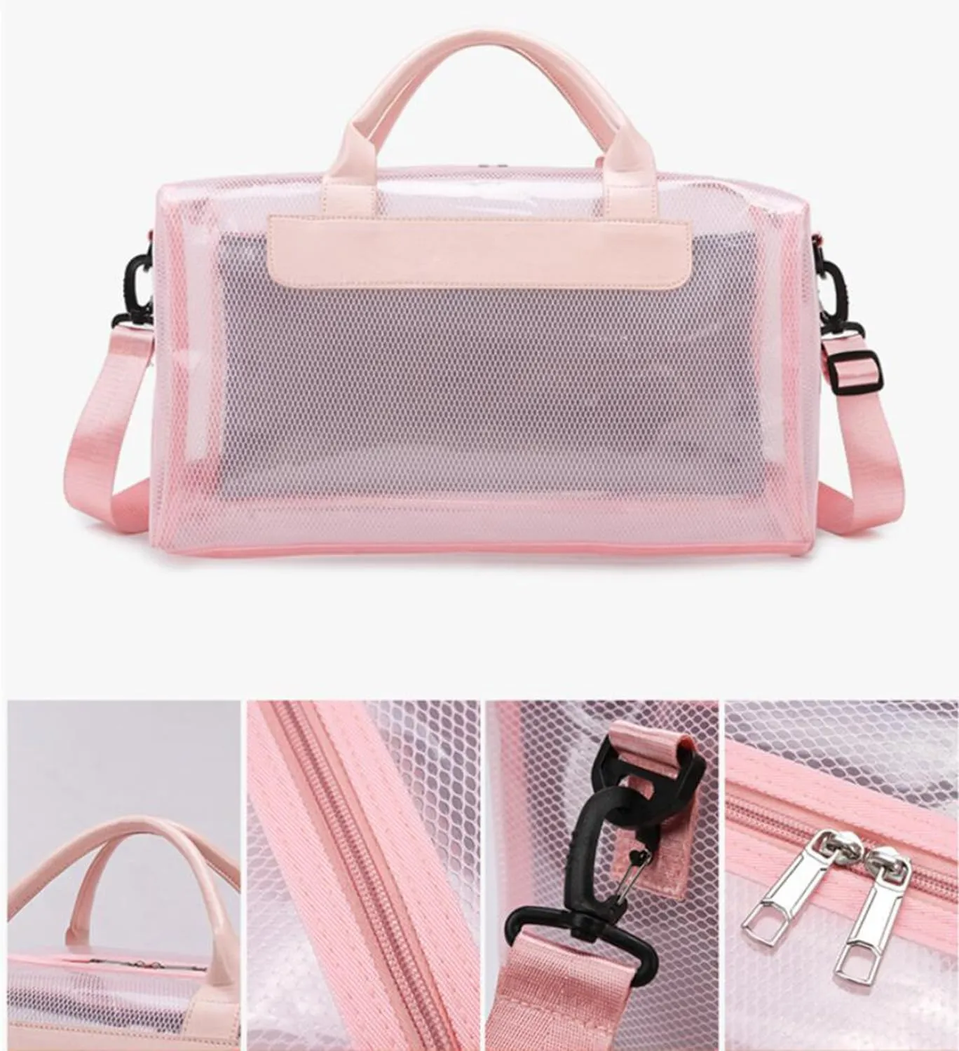 Clear Tote Bag Large Heavy Duty Clear Duffel Bag Clear Gym Bag With Adjustable Strap,With Wet Compartment For Home,Work,Concerts,Beach,Swimming (Black)