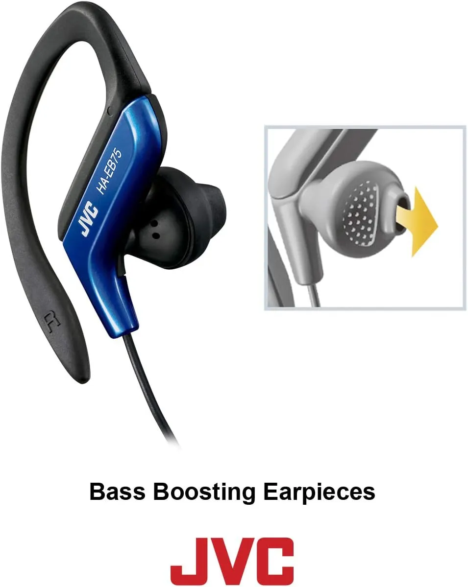 Clip Style Headphone Blue Lightweight and Comfortable Ear Clip. Splash Proof Water resistant Powerful Sound with Bass Boost JVC HAEB75BA