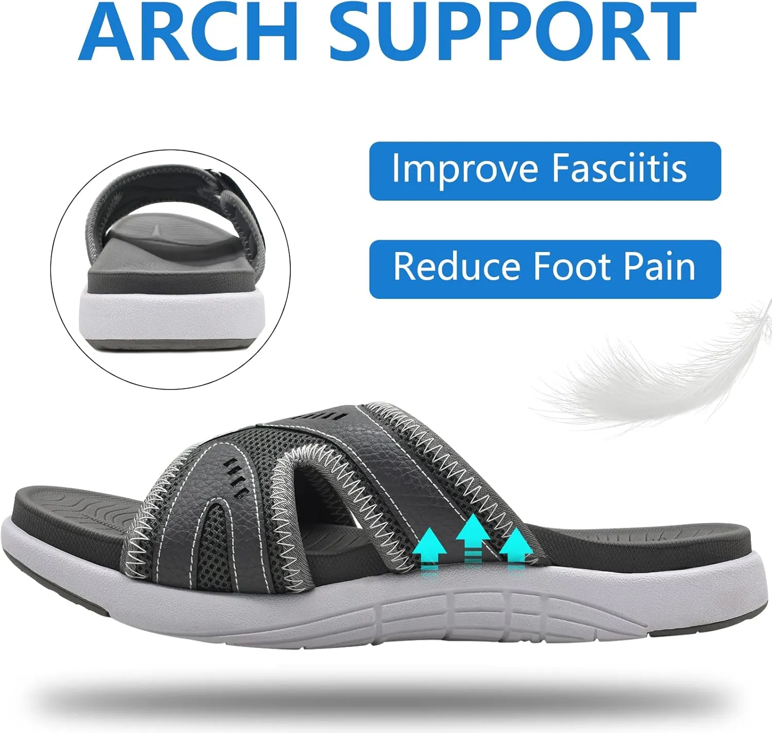 COFACE Mens Sport Recovery Sandals Plantar Fasciitis Soft Cushion Lightweight Orthotic Slides for Men