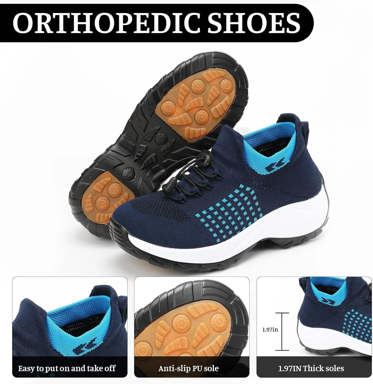 Comfort Orthowear Shoes for Women Men Orthopedic Tennis Shoe Waterproof Comfortable Walking Shoes for Women with Plantar Fasciitis Air Cushion Ortho Breathable Stretch Cushion Orthopedic Sneakers