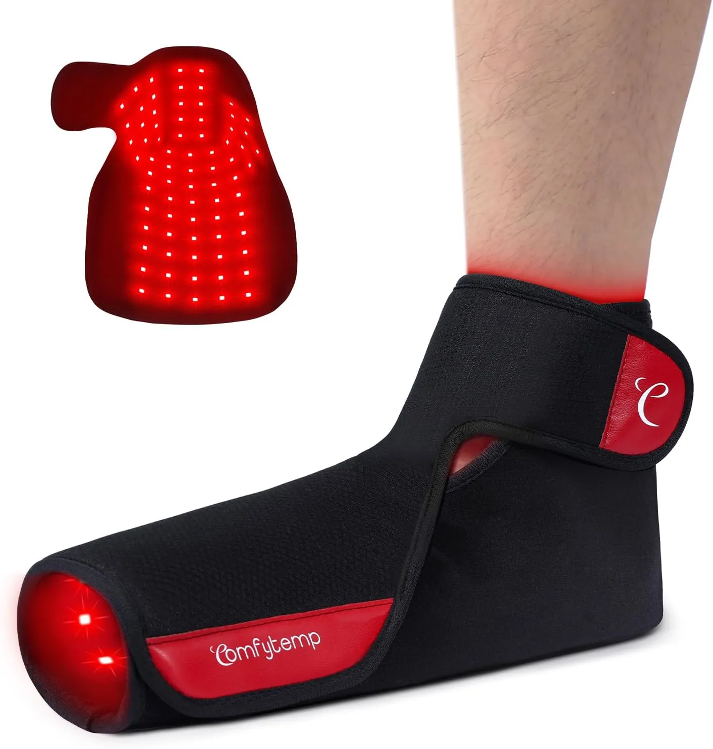 Comfytemp 5000mAh Cordless Red Light Therapy for Foot & Ankle, Portable Near Infrared Light Therapy Wrap with Timer, 660nm & 850nm Flexible Light Shoe for Heel Joint Muscle Pain Relief, 12'' x 7''
