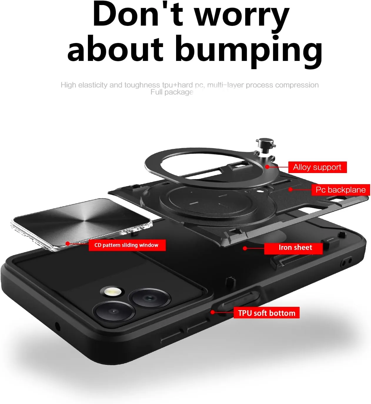 Compatible with Tecno Spark 30C 4G Case,Car Mount Magnetic,Compatible with Tecno Spark 30C 4G (Not 5G) kl5 kl5n Built-in Kickstand with Slide Lens Case Cover Purple