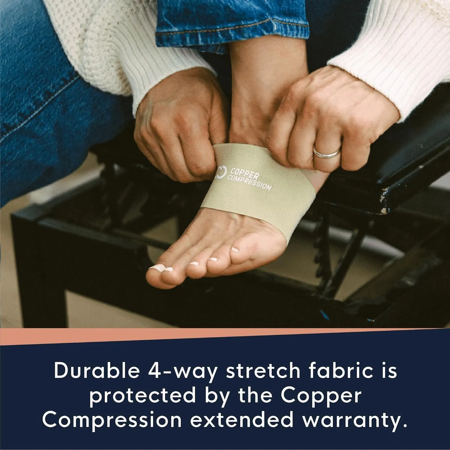 Copper Compression Arch Support - 2 Pain Relief Foot Care Brace Sleeves for Plantar Fasciitis, Heel Spurs - Wide & Narrow Feet - Flat Feet & Fallen Arches, High Arch - One Size - 1 Pair - Nude