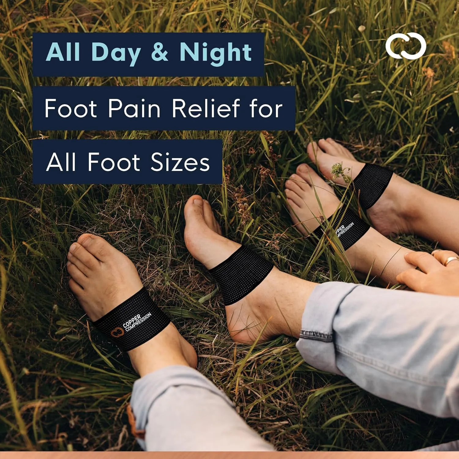 Copper Compression Copper Large Size Arch Support - 2 Pain Relief Foot Care Brace Sleeves for Plantar Fasciitis, Heel Spurs - Wider, Bigger Feet - Flat & Fallen Arches, High Arch - One Size Plus Black