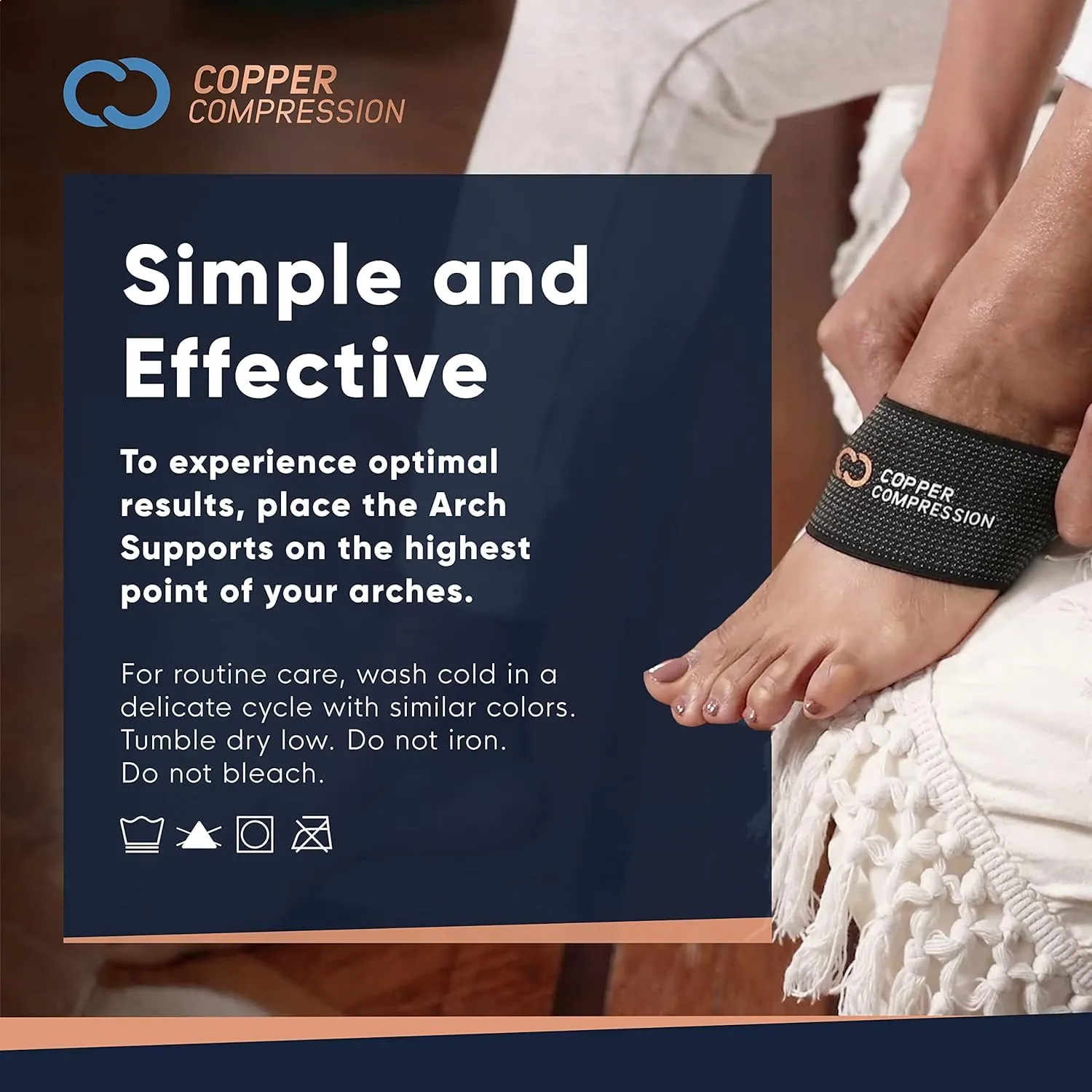 Copper Compression Copper Large Size Arch Support - 2 Pain Relief Foot Care Brace Sleeves for Plantar Fasciitis, Heel Spurs - Wider, Bigger Feet - Flat & Fallen Arches, High Arch - One Size Plus Black