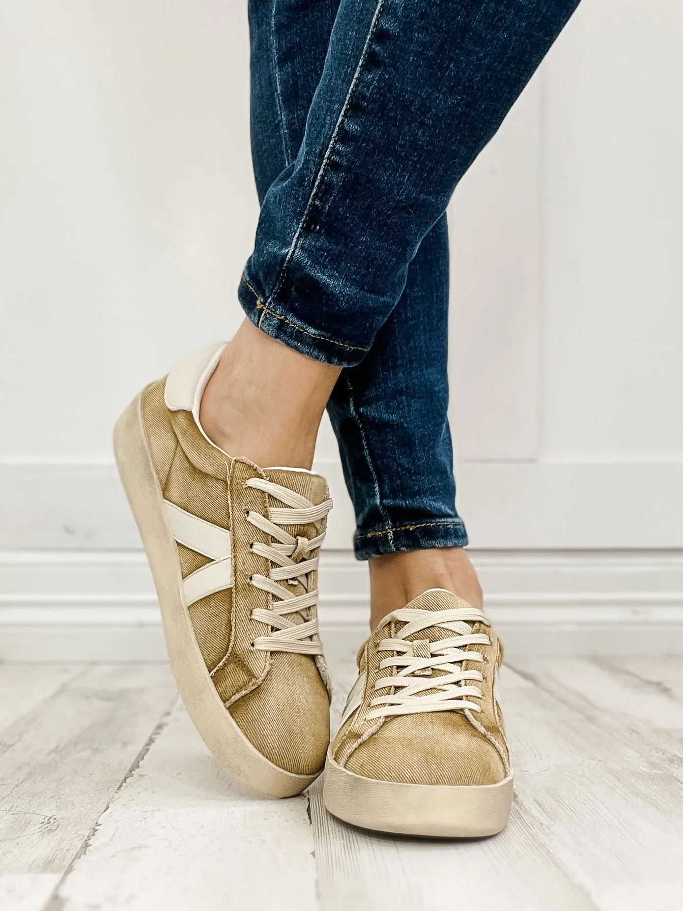 Corkys No Chaser Tennis Shoes in Washed Tan Denim