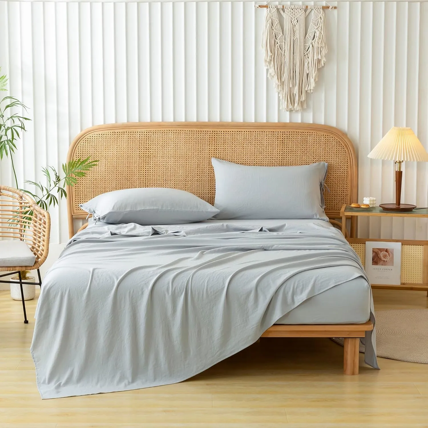 COTTEBED Super Soft King Bedding Sets with Comforter and Sheets - 7 Pieces King Bed in A Bag Modern Farmhouse Boho Washed Polycotton Sage Green Comforter and Grey Sheet Set Pillowcase Sham All Season