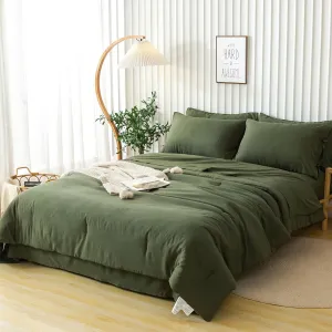 COTTEBED Ultra-Soft California King Comforter Sets with Sheets - 7 Pieces BED IN A BAG Comfy Farmhouse Boho Washed PolyCotton Comforter Bedding Fitted Sheet Set Pillow Case All Season Dark Olive Green