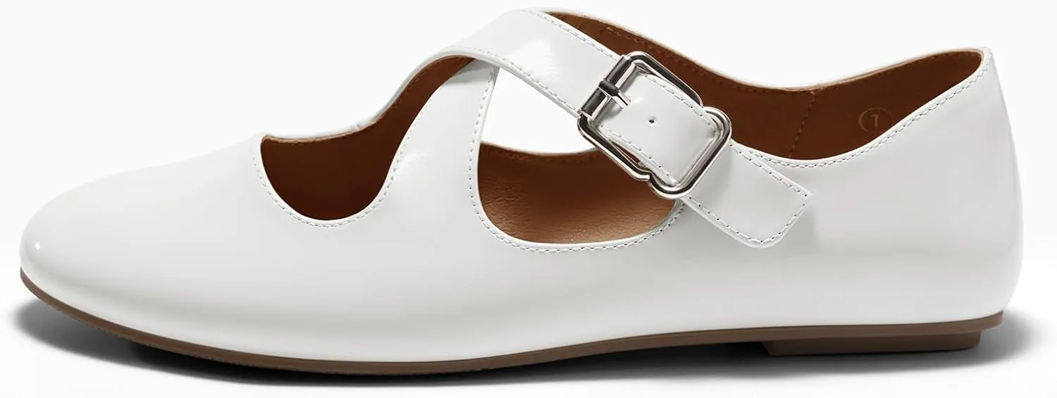 Coutgo Women's Ballet Flats Comfortable Closed Round Toe Criss Cross Ankle Strap Dress Dance Flat Shoes
