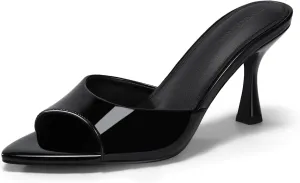 Coutgo Womens Heeled Mules Pointed Peep Toe High Heels Slip On Backless Mule Sandals Dress Shoes