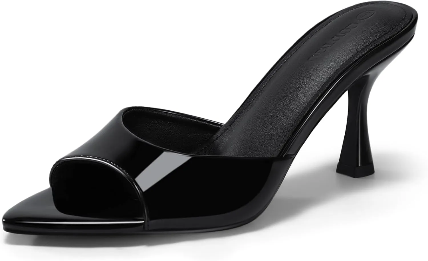Coutgo Womens Heeled Mules Pointed Peep Toe High Heels Slip On Backless Mule Sandals Dress Shoes