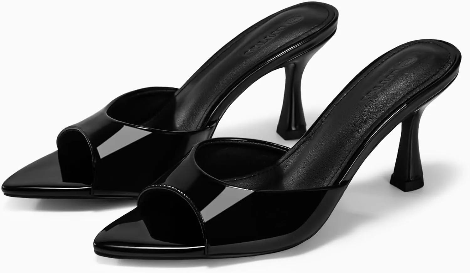 Coutgo Womens Heeled Mules Pointed Peep Toe High Heels Slip On Backless Mule Sandals Dress Shoes