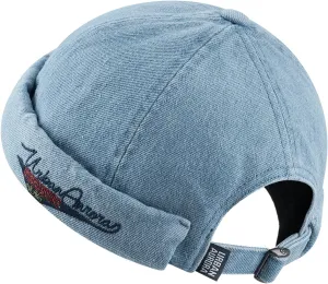 Croogo Denim Docker Hat Fashion Brimless Beanie Hat Retro Worker Skull Cap Rolled Cuff Sailor Cap Hip Hop Dancing Watch Cap