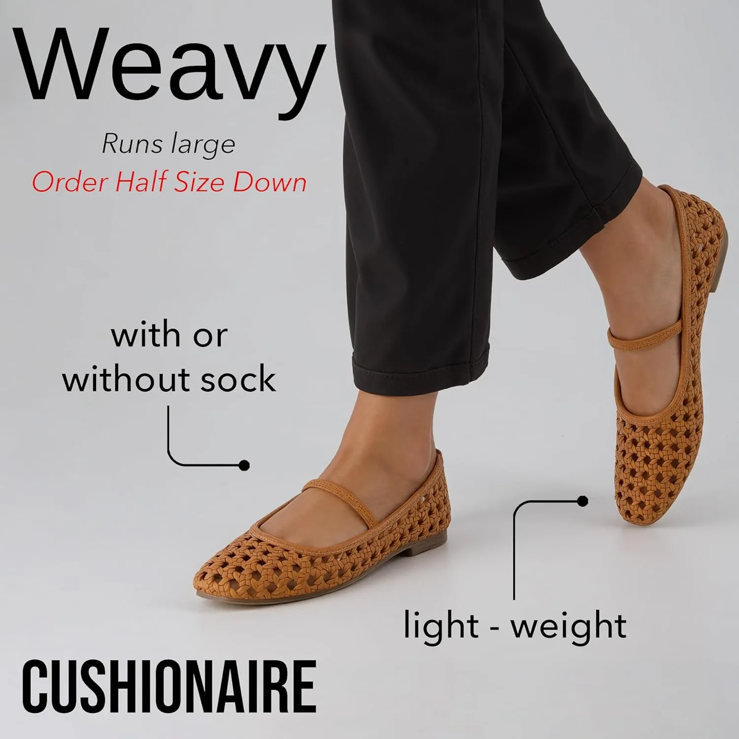 CUSHIONAIRE Weavy Squared Toe Woven Ballet Flats Shoes for Women with Memory Foam | Comfortable Mary Jane Flats for Women with Breathable Mesh Design | Wide Widths Available