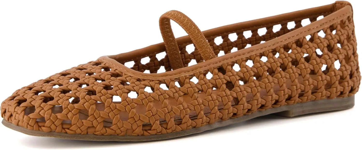 CUSHIONAIRE Weavy Squared Toe Woven Ballet Flats Shoes for Women with Memory Foam | Comfortable Mary Jane Flats for Women with Breathable Mesh Design | Wide Widths Available