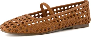 CUSHIONAIRE Weavy Squared Toe Woven Ballet Flats Shoes for Women with Memory Foam | Comfortable Mary Jane Flats for Women with Breathable Mesh Design | Wide Widths Available