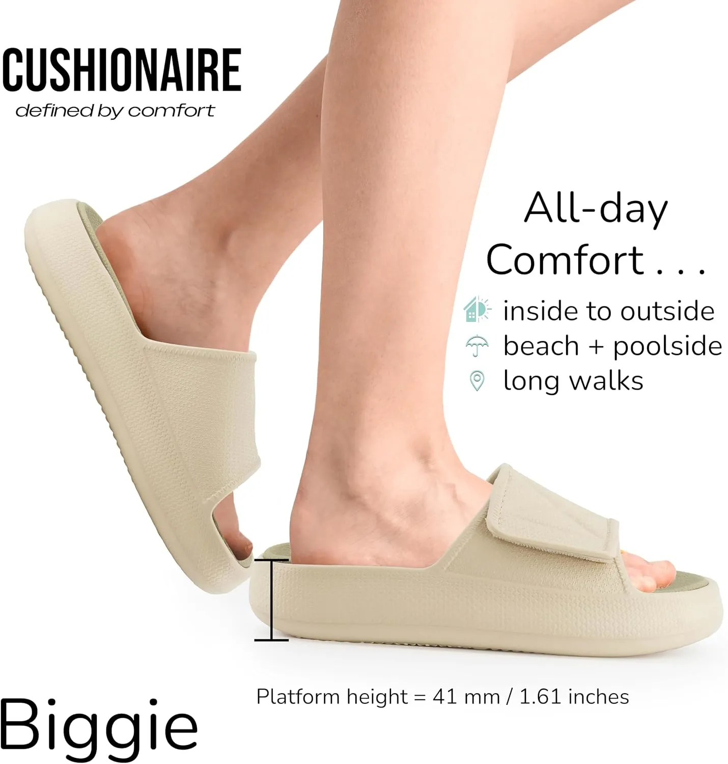 CUSHIONAIRE Women's Biggie recovery slide sandal with  Comfort and adjustable strap