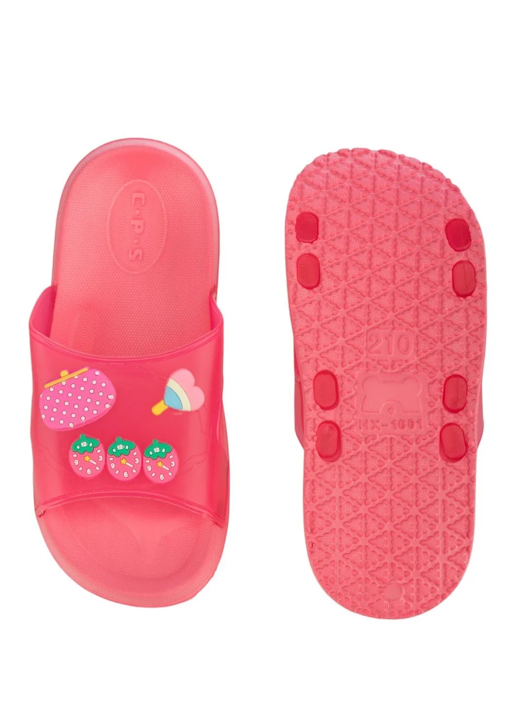 Cute & Comfy Strawberry Heart Candy & Purse Charms Slides for Girls- Peach