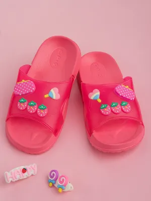 Cute & Comfy Strawberry Heart Candy & Purse Charms Slides for Girls- Peach