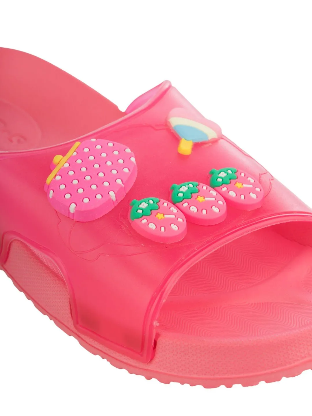 Cute & Comfy Strawberry Heart Candy & Purse Charms Slides for Girls- Peach