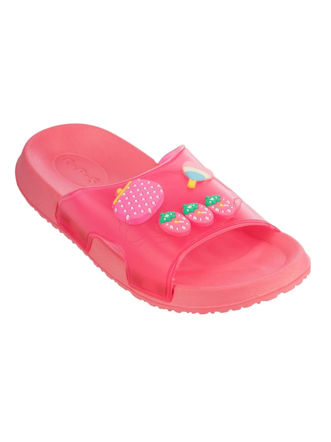 Cute & Comfy Strawberry Heart Candy & Purse Charms Slides for Girls- Peach