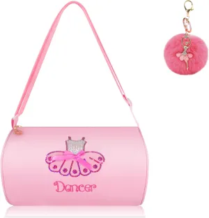 Cute Ballet Dance Tutu Dress Bag Girls Dance Polyester Personalized Waterproof Bag with Key Chain Cute Plush Hanging Pink