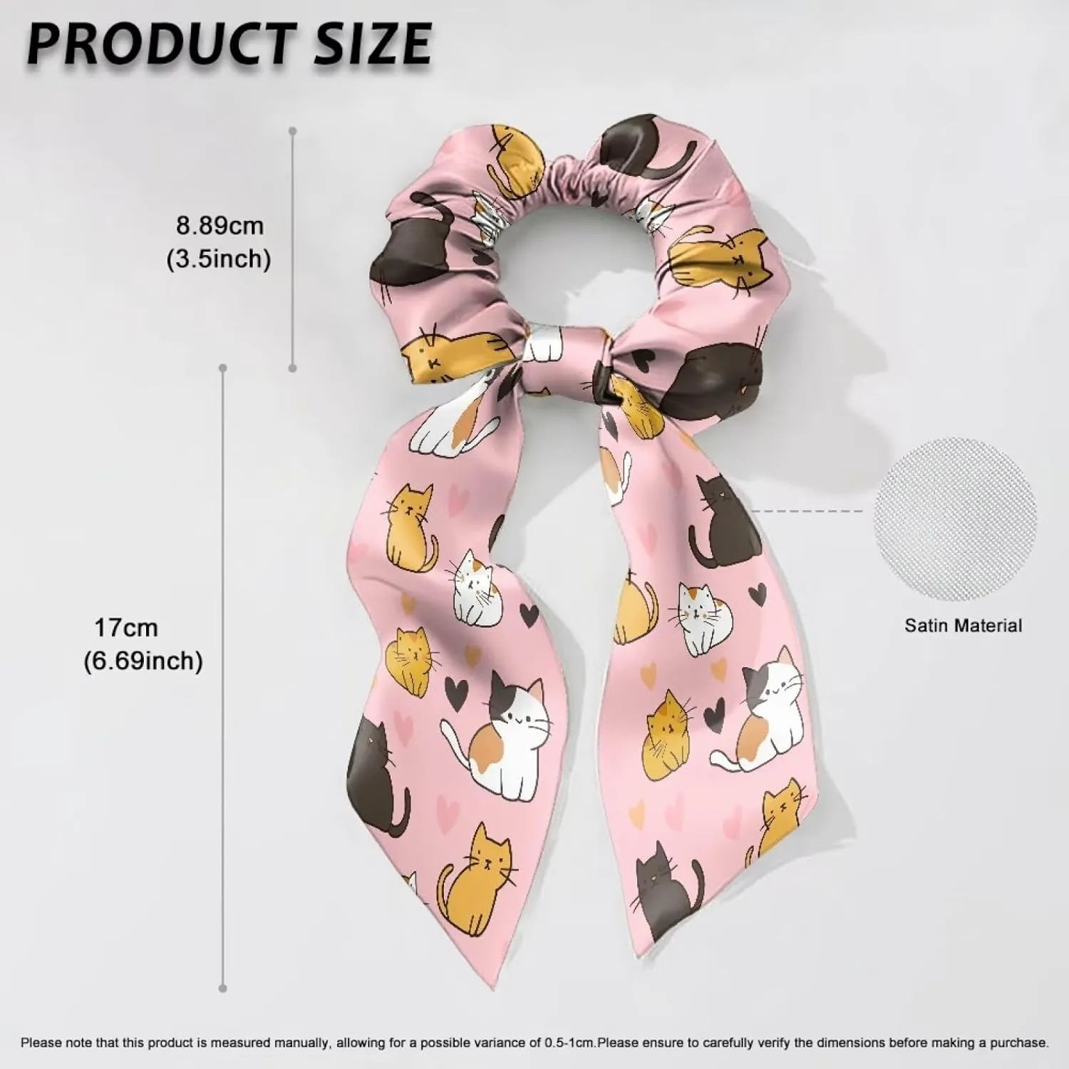 Cute Cat Satin Scrunchies Pink Bow Hair Ties with Long Tails Fashion Hair Ribbons for Girls for Party Hair Accessories Set of 2 Knotted Hair Bow for Thick Thin Hair Curly Hair