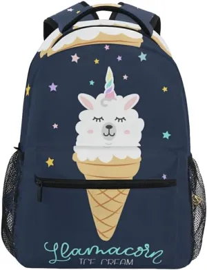 Cute Llama School Backpacks Cartoon Ice Cream Student Backpack Big For Girls Kids Elementary School Shoulder Bag Bookbag