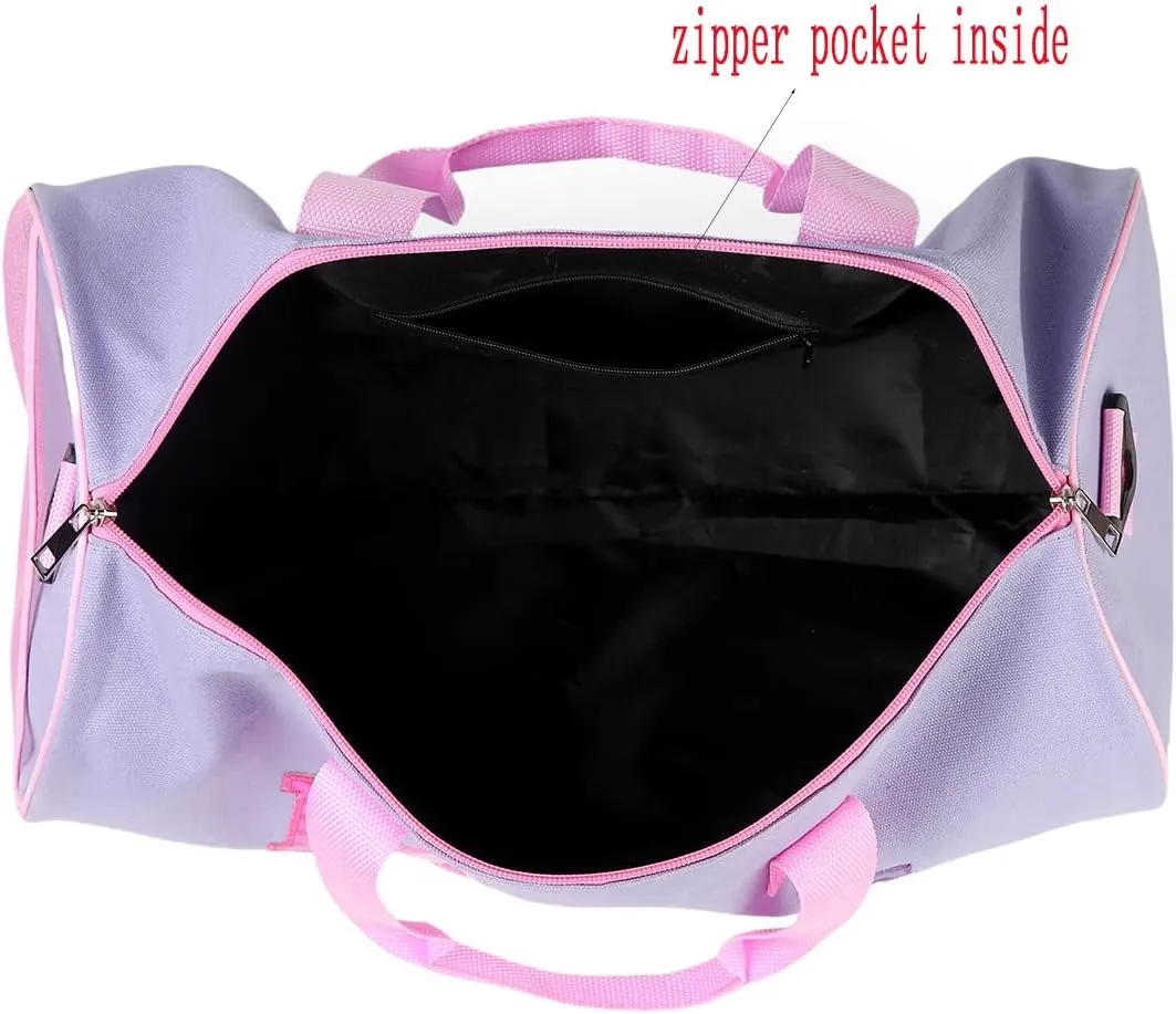 Dance Duffle Bag for Girls, Kids Toy Storage Bag,Weekend Bag,Overnight Bag,Gymnastics bag 17"Lx9"Wx9"H (Light purple)