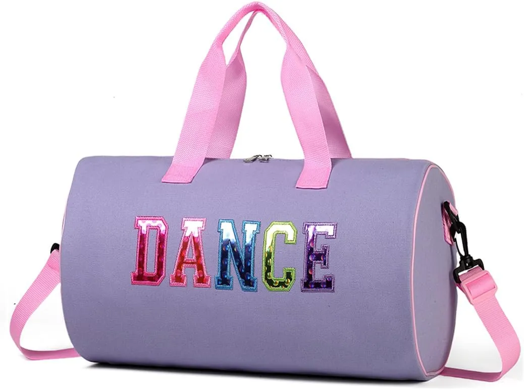 Dance Duffle Bag for Girls, Kids Toy Storage Bag,Weekend Bag,Overnight Bag,Gymnastics bag 17"Lx9"Wx9"H (Light purple)