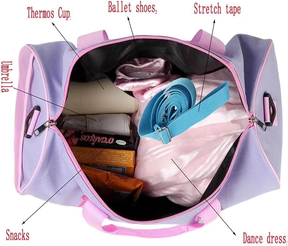 Dance Duffle Bag for Girls, Kids Toy Storage Bag,Weekend Bag,Overnight Bag,Gymnastics bag 17"Lx9"Wx9"H (Light purple)