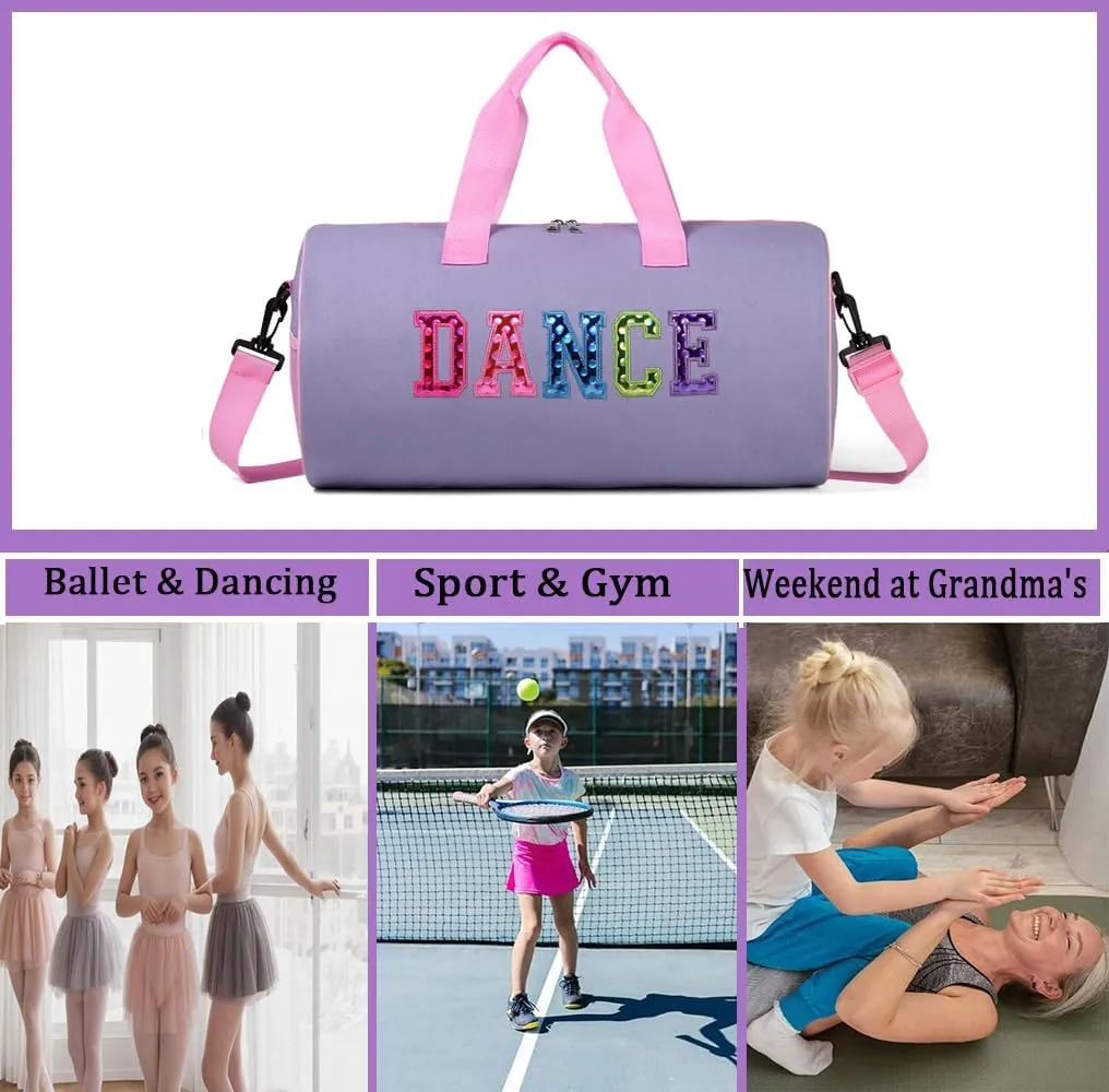 Dance Duffle Bag for Girls, Kids Toy Storage Bag,Weekend Bag,Overnight Bag,Gymnastics bag 17"Lx9"Wx9"H (Light purple)