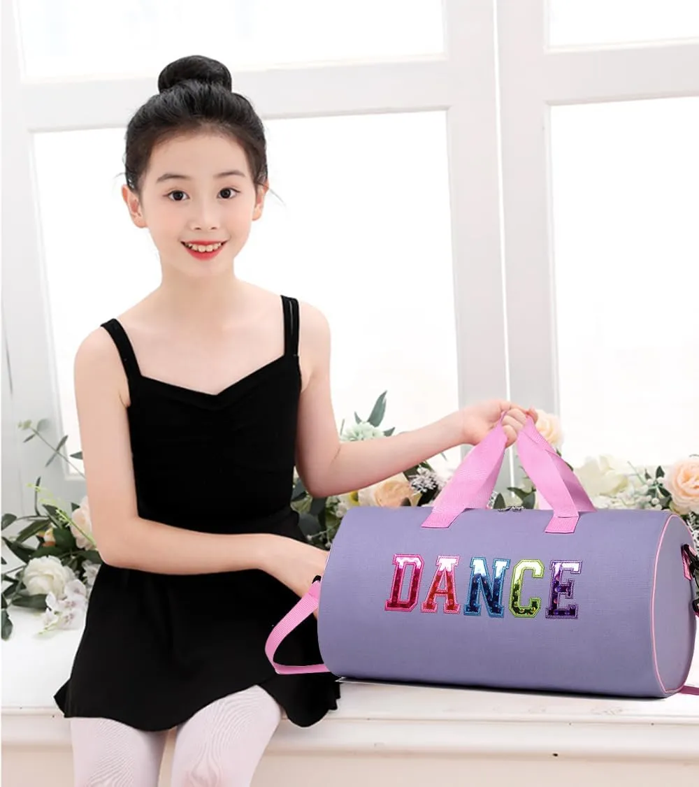Dance Duffle Bag for Girls, Kids Toy Storage Bag,Weekend Bag,Overnight Bag,Gymnastics bag 17"Lx9"Wx9"H (Light purple)