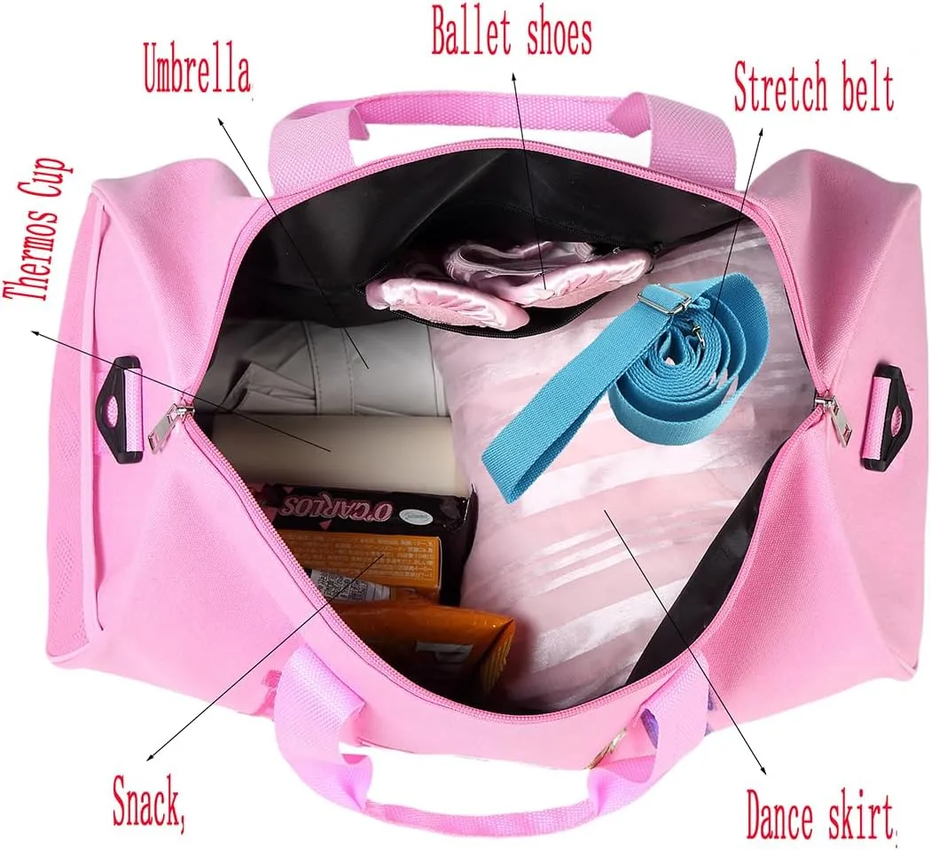 Dance Duffle Bag for Girls, Kids Toy Storage Bag,Weekend Bag,Overnight Bag,Gymnastics bag 17"Lx9"Wx9"H (Pink)