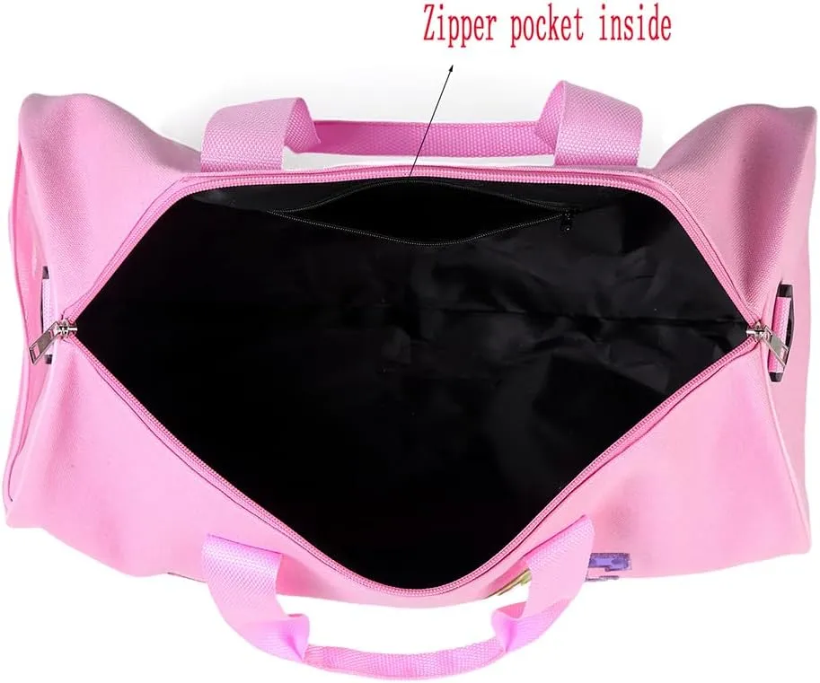 Dance Duffle Bag for Girls, Kids Toy Storage Bag,Weekend Bag,Overnight Bag,Gymnastics bag 17"Lx9"Wx9"H (Pink)