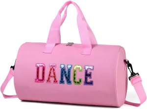 Dance Duffle Bag for Girls, Kids Toy Storage Bag,Weekend Bag,Overnight Bag,Gymnastics bag 17"Lx9"Wx9"H (Pink)