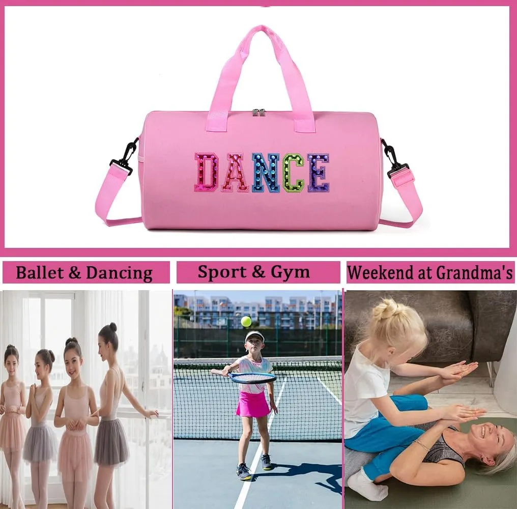Dance Duffle Bag for Girls, Kids Toy Storage Bag,Weekend Bag,Overnight Bag,Gymnastics bag 17"Lx9"Wx9"H (Pink)