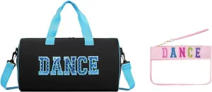 Dance Duffle Bag for Girls, Kids Toy Storage Bag,Weekend Bag,Overnight Bag,Gymnastics bag 17""Lx9""Wx9""H (Blue set-clear letter bag)