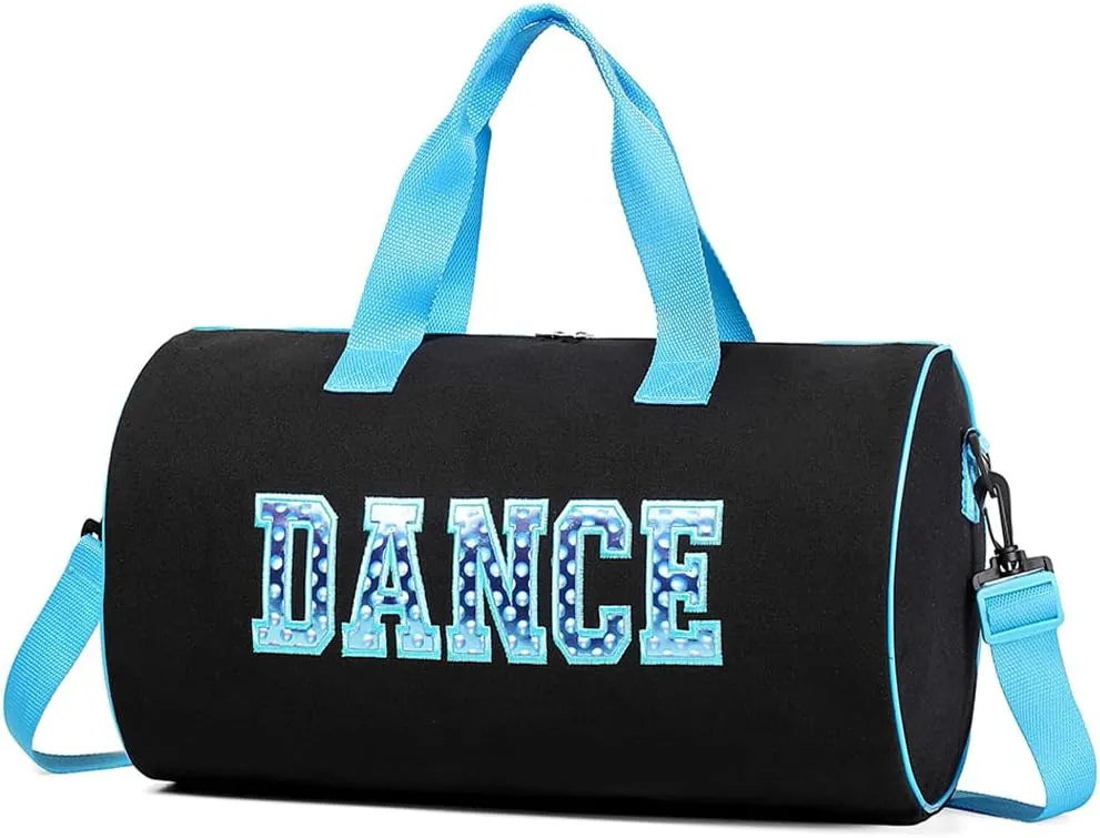 Dance Duffle for Girls - Competition, Weekend, Overnight, Gymnastics Bag - Gift for Kids 17"Lx9"Wx9"H (Blue)