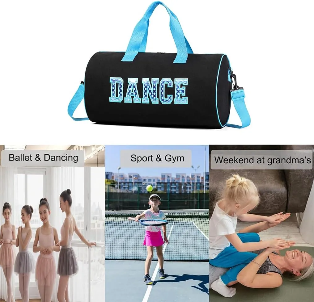 Dance Duffle for Girls - Competition, Weekend, Overnight, Gymnastics Bag - Gift for Kids 17"Lx9"Wx9"H (Blue)
