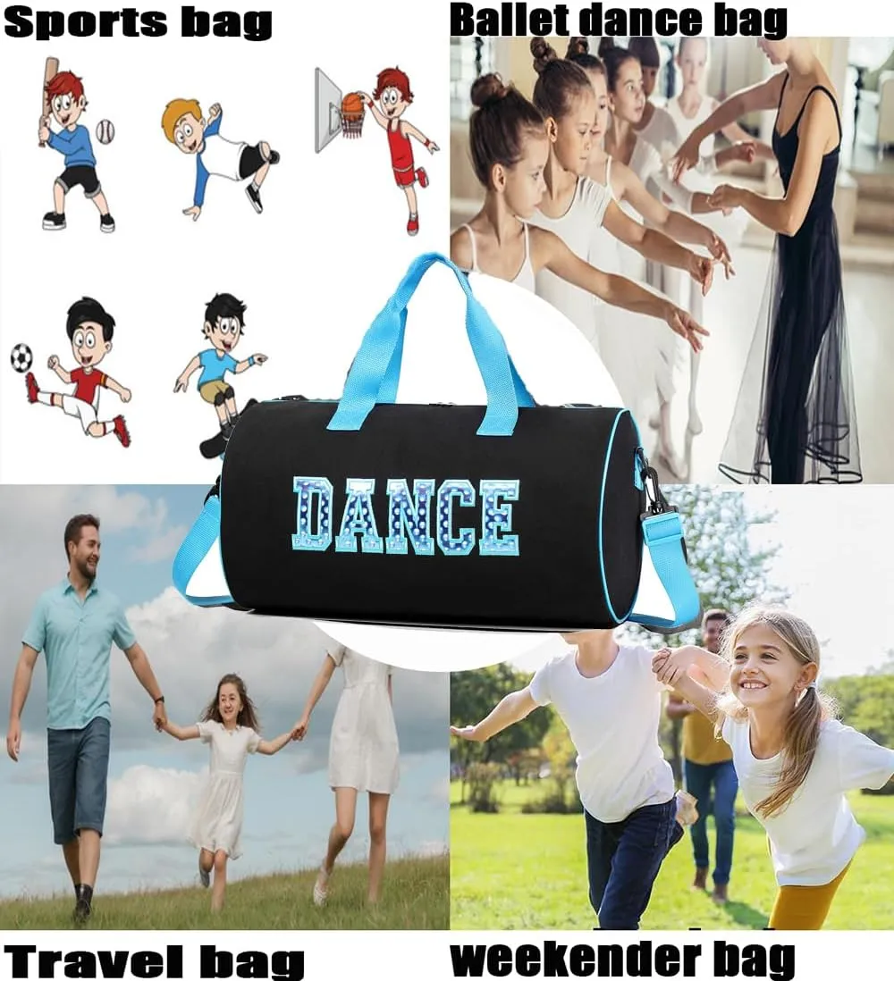 Dance Duffle for Girls - Competition, Weekend, Overnight, Gymnastics Bag - Gift for Kids 17"Lx9"Wx9"H (Blue)
